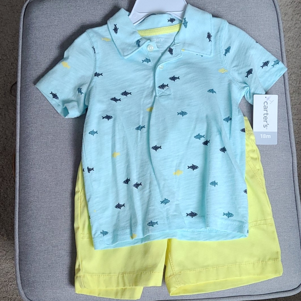 Carters 18M summer shark polo & matching shorts